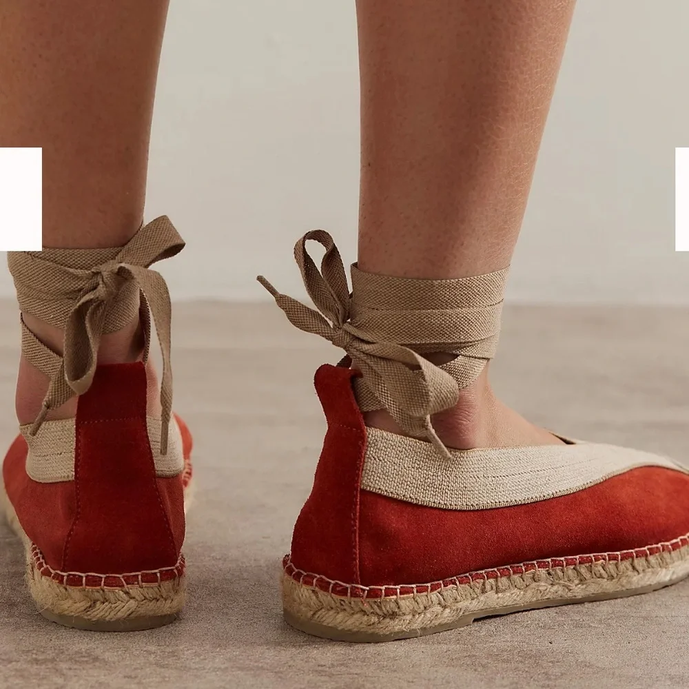 Brand New With Tags Free People Juniper Lace Up Espadrilles Size 39 Rust Orange